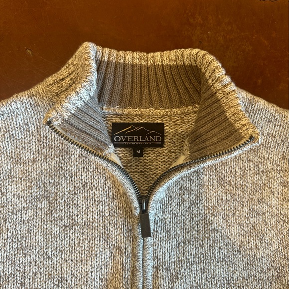 Mens Overland Sheepskin Co 1/4 zip tan/white 100% cotton pullover sweater $129 - Picture 2 of 5